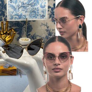 Camilla Gold Frame Cat Eye Sunglasses with Gradient Pink and Black Lenses